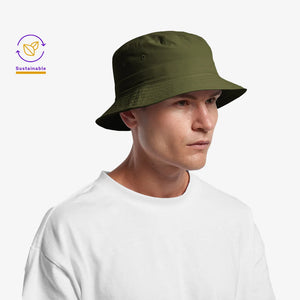 Man wearing AS Colour Recycled Nylon Bucket Hat in Army Side - 1141