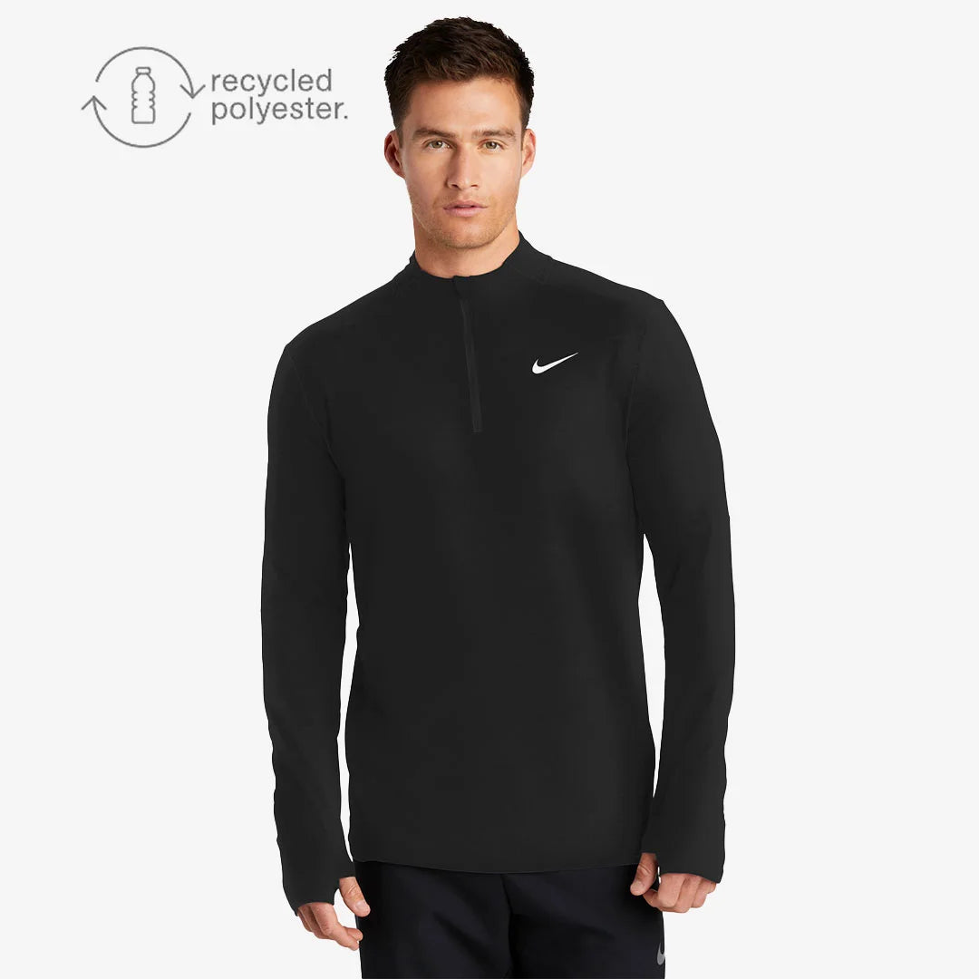 Man wearing Nike Men's Dri-FIT Element 1/2-Zip Top Sweatshirt in Black Front - NKDH4949