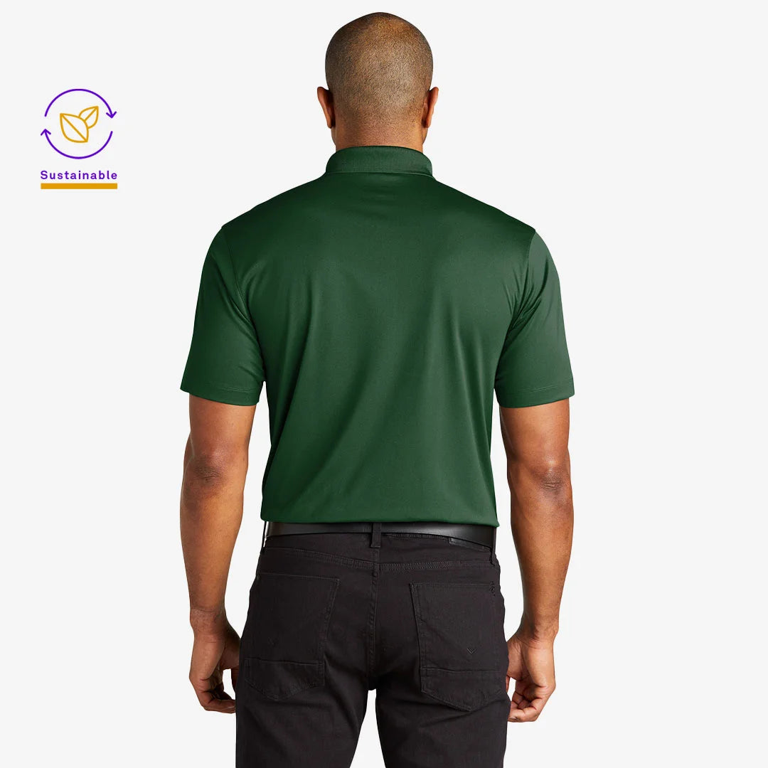 Man wearing Port Authority Men's Recycled Performance Polo Shirt in Forest Green Back - K863