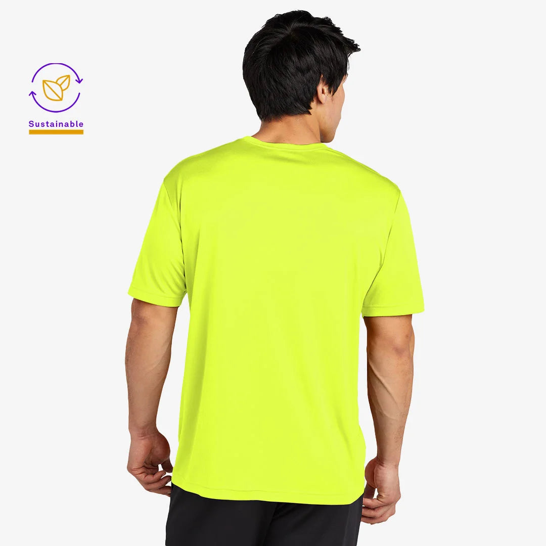 Man wearing Sport-Tek Men's PosiCharge Re-Compete Recycled Tee in Neon Yellow Back - ST720