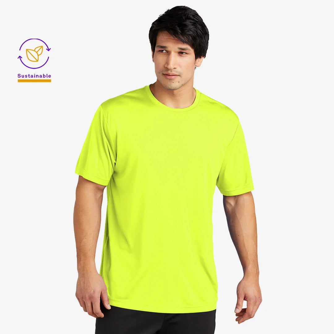 Man wearing Sport-Tek Men's PosiCharge Re-Compete Recycled Tee in Neon Yellow Front - ST720