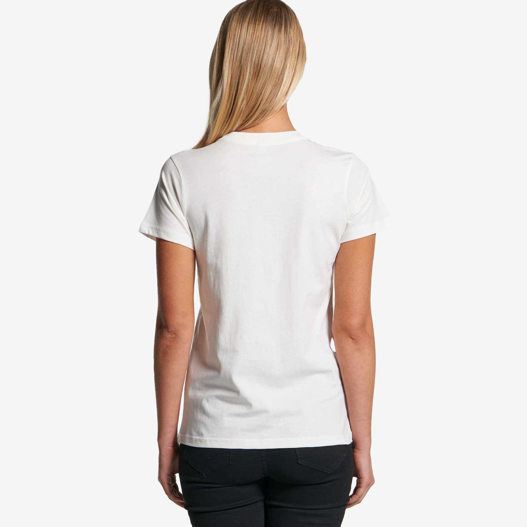 Woman wearing AS Colour Maple Women's Organic Tee White Back - 4001G