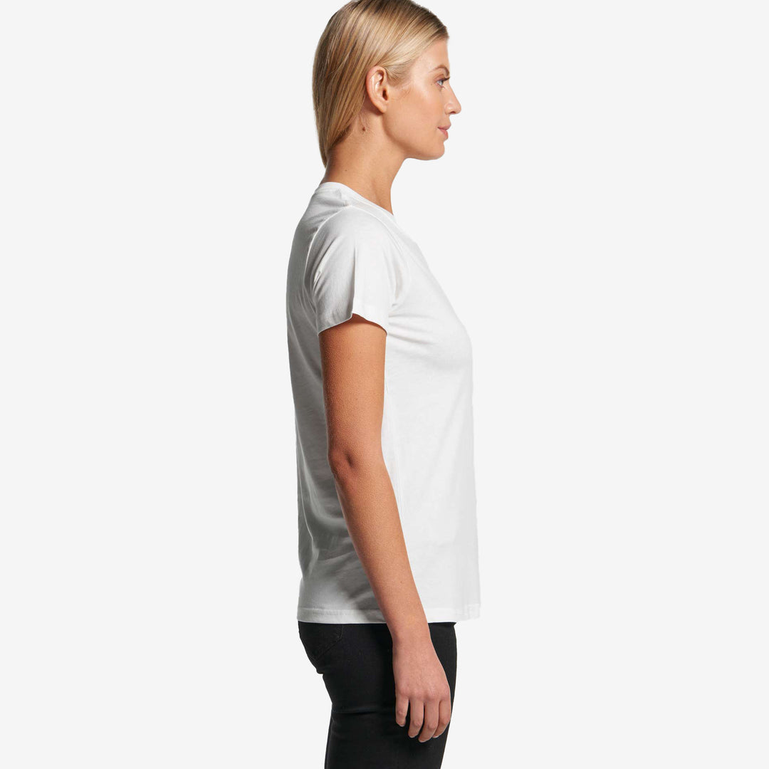 Woman wearing AS Colour Maple Women's Organic Tee White Side - 4001G