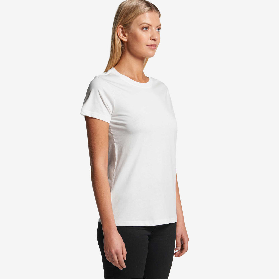 Woman wearing AS Colour Maple Women's Organic Tee White Front - 4001G