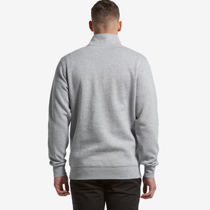 Man wearing AS Colour Men’s Stencil Half Zip Fleece Pullover in Grey Marle Back Angle - 5125