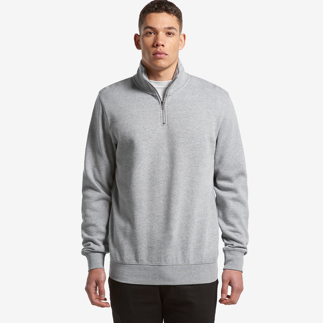 Man wearing AS Colour Men’s Stencil Half Zip Fleece Pullover in Grey Marle Front Angle - 5125