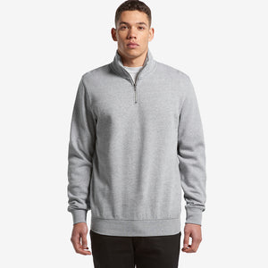 Man wearing AS Colour Men’s Stencil Half Zip Fleece Pullover in Grey Marle Front Angle - 5125