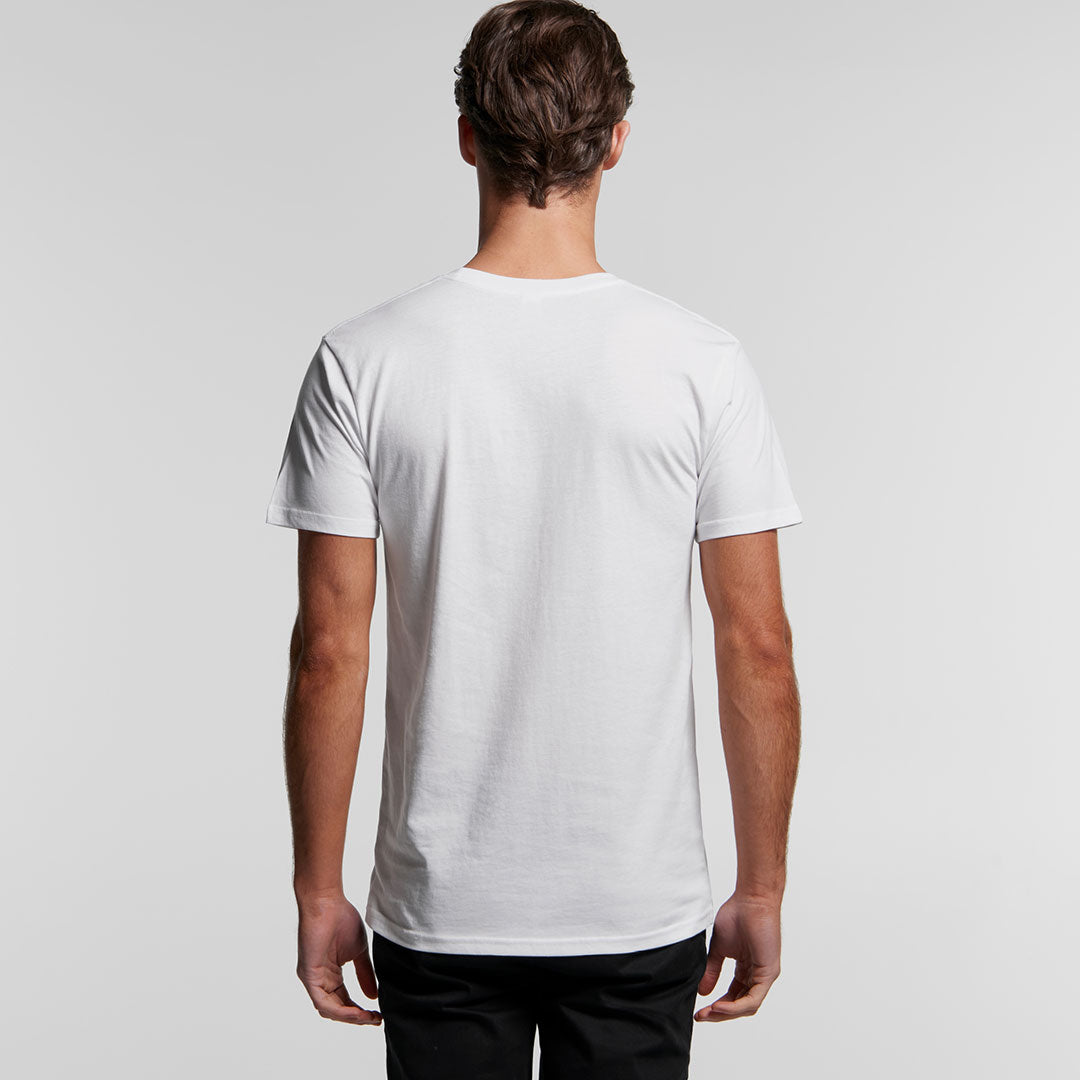 Man wearing AS Colour Men's Staple Organic Tee in White Back - 5501G