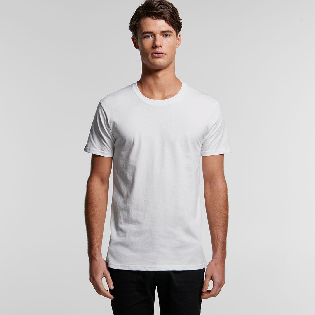 Man wearing AS Colour Men's Staple Organic Tee in White Front - 5501G