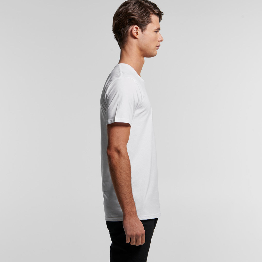 Man wearing AS Colour Men's Staple Organic Tee in White Righthand Side - 5501G