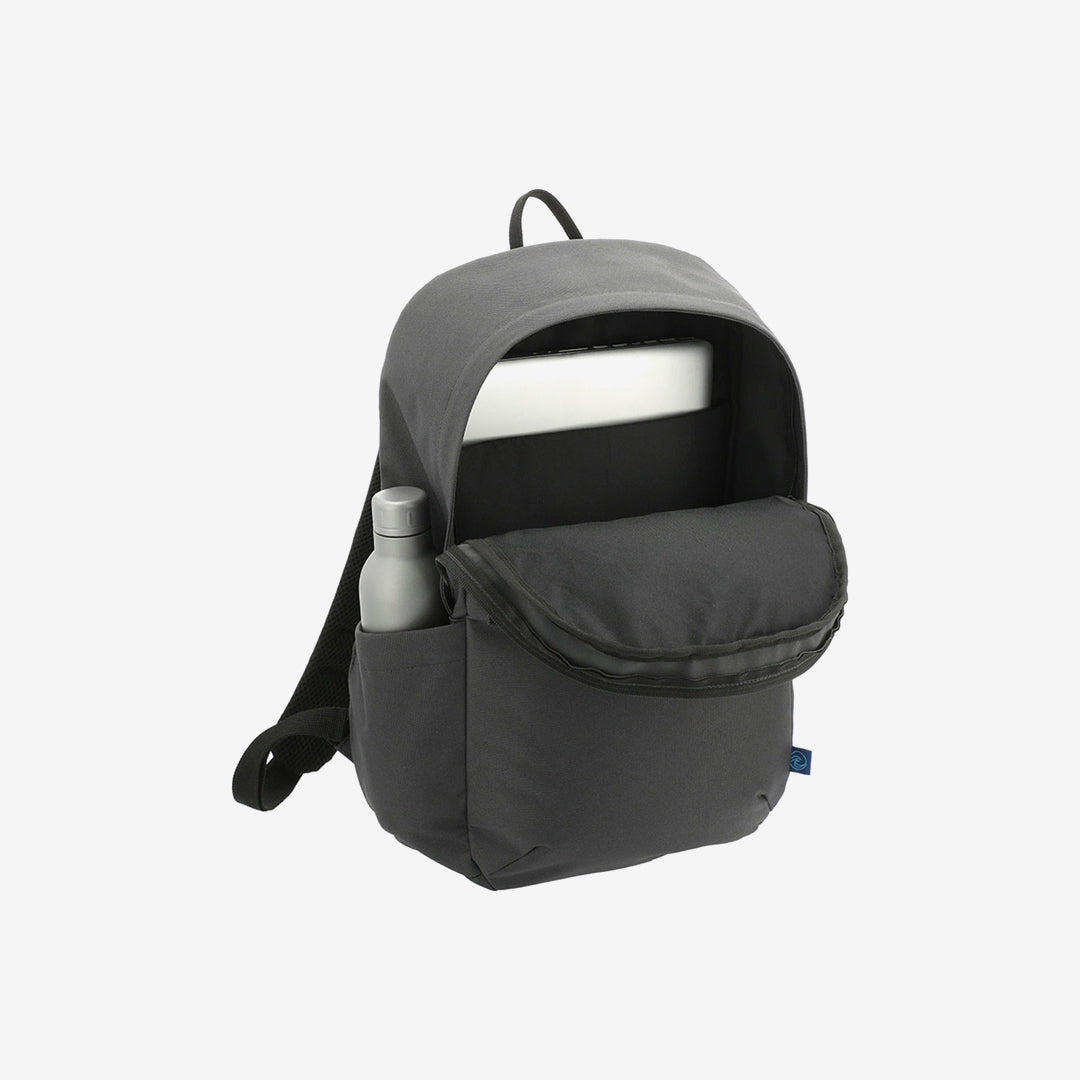 Opened Darani 15 Inch Eco Computer Backpack in Repreve® Recycled Material in Charcoal - DA1003