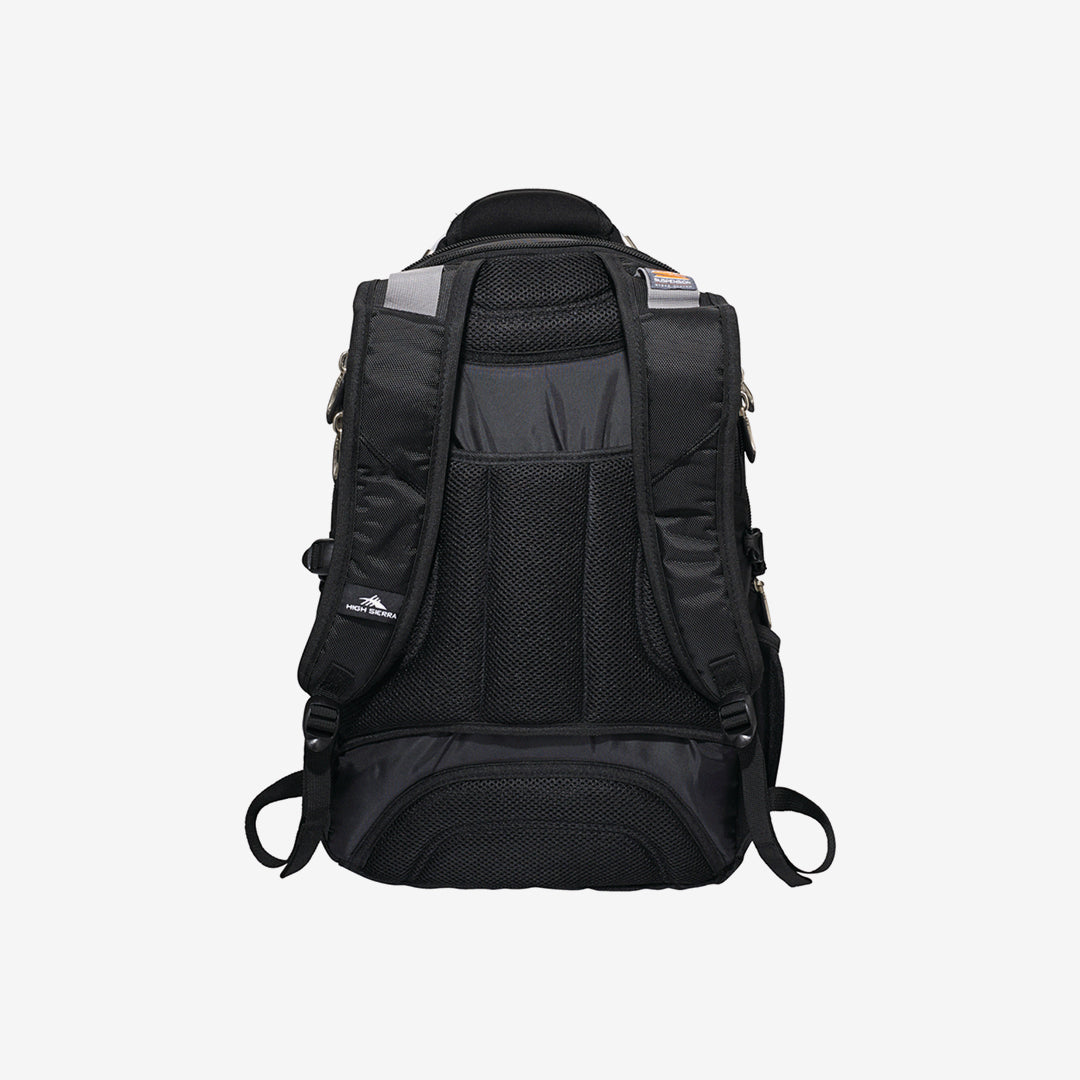 High Sierra Elite Fly-By 17" Computer Backpack in Black Back Angle - HS1014