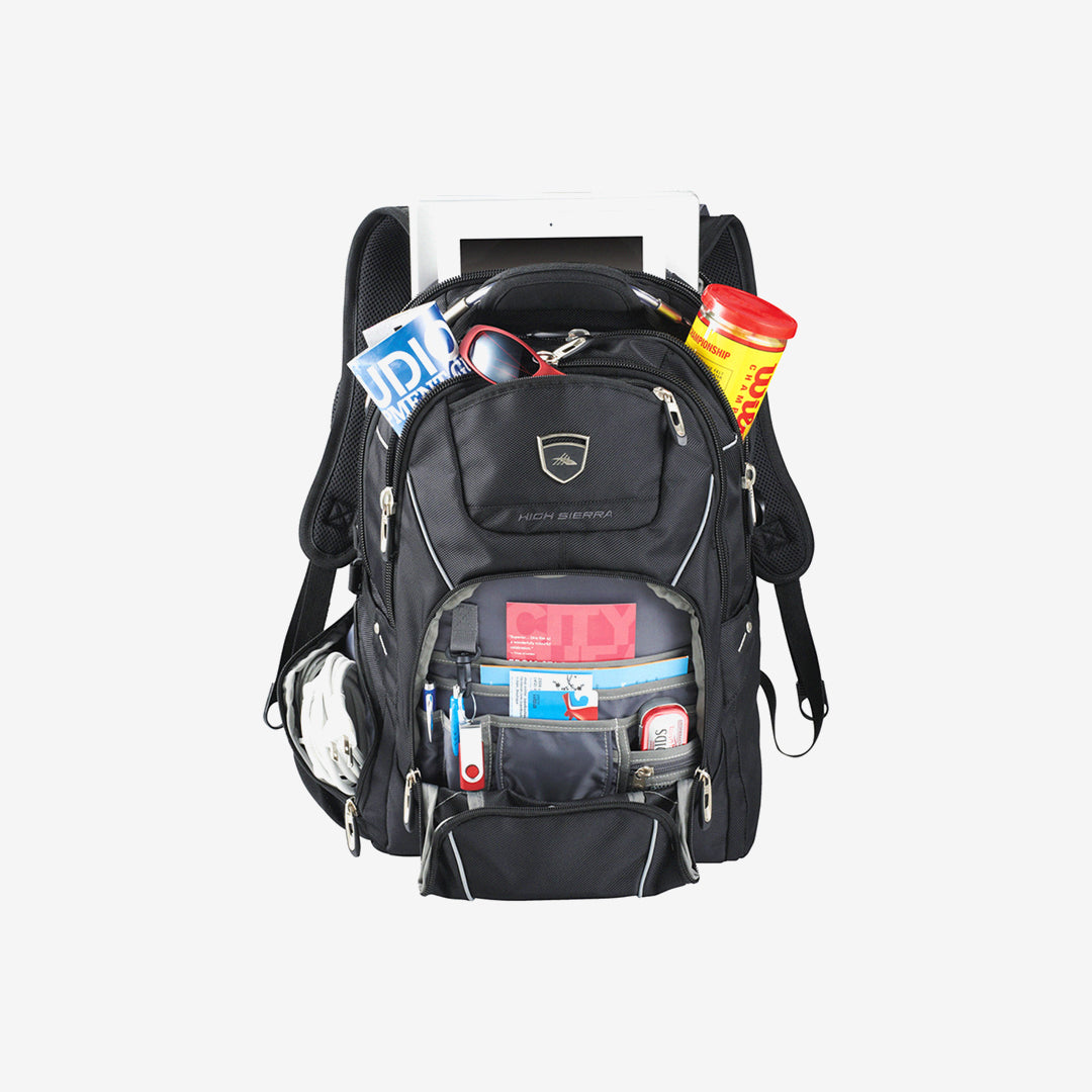 High Sierra Elite Fly-By 17" Computer Backpack in Black Front Angle  - HS1014